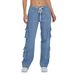 Women's Clothing Spring New Street Washed Overalls Women's Multi Pocket Wide Leg Lace Up Jeans_ecoleips.com