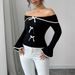 Contrast Color Off Shoulder Bow Tie Women's T Shirt_ecoleips.com