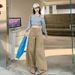 Wholesale American Retro Women's Jeans With A Unique Design, Patchwork Khaki Loose Wide-leg Straight Pants_ecoleips.com