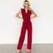 Women's Clothing Sexy V Neck Backless Wood Ear Edge Lace Up Jumpsuit Casual Long Comfortable Slim Women's Clothing_ecoleips.com