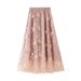 Aria Basics Aria Basics Net Yarn Embroidered Heavy-duty Plus-size Tulle Skirt, 2023 Spring New A-line Artistic High-waisted Long Skirt_ecoleips.com