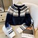 Nordic Fair Isle Short Knit Cardigan - Cozy Cropped Sweater For Women, Versatile Layering Piece, Retro-Inspired & Slimming_ecoleips.com
