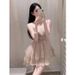 Elegant Knot Neckline Short Dress Women's Summer Fashion Waist Cinched Asymmetrical Strapless Princess Style Dress_ecoleips.com