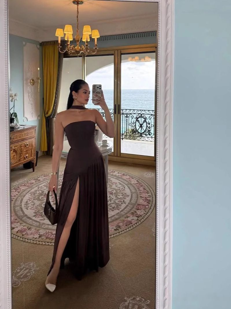 Women's Sexy Strapless Asymmetrical High Slit Backless Maxi Dress – Summer Party Gown 2026_ecoleips.com