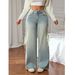 Women's Clothing Plus Size Side Ribbon Stretch Jeans - Flowy Straight Leg Denim Pants With Adjustable Waist Tie_ecoleips.com