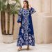 Women's Abaya Muslim Robe Printed Hot Diamond Beads Party Evening Dress_ecoleips.com