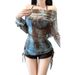 Aria Basics Women's Three-Piece Set Long Sleeve Fashion Tie-Dye Cover-Up Sexy Bikini Conservative Slimming Swimsuit_ecoleips.com
