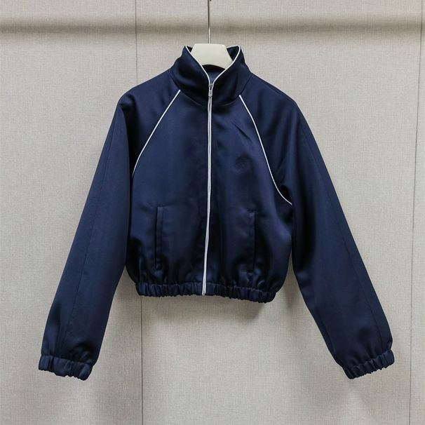 French Niche Style Women's Satin Jacket Light Luxury Early Spring Stand Collar Topstitching Slanted Pockets Fitted Waist Outerwear_ecoleips.com