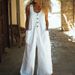 Women's Clothing Solid Color Button Insert Pocket Loose Casual Bib Jumpsuit_ecoleips.com