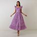 Women's Clothing Square Neck Floral Dress Waist Slimming Seaside Holiday Puff Sleeve Long Dress_ecoleips.com