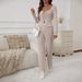 Women's Striped Knit Lounge Set – Oversized Wide-Leg Pants & Tied Top For Casual Comfort_ecoleips.com