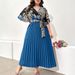 Vintage Floral Maxi Dress With Pleated Detail High Waist Elegant Boho Dress For Women, Plus Size 0XL-4XL V-Neck & Belted_ecoleips.com