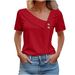Women's Clothing Summer V Neck Button Solid Color Hollow Short Sleeve Women's Tops T Shirt_ecoleips.com