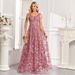 Women's Clothing High Quality New Sleeveless Double V Neck Mesh Printed Full Back Zipper Large A Line Evening Dress Party Long Dress_ecoleips.com