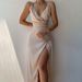 European And American 2022 Summer New Sexy V-neck Strap Dress With Slit, Fashionable Slim-Fit Dress, Foreign_ecoleips.com