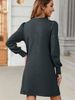 K European And American Fashionable Women's Dress With Knitted Bubble Sleeves, Long Sleeved Round Neck, Casual Loose Dress With Pockets_ecoleips.com