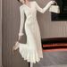 Women's Elegant Sweater Dress Autumn Winter Short Sleeve Long Sleeve Fishtail Maxi Modified Dress_ecoleips.com