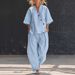 Women's Casual Two-Piece Set – V-Neck Relaxed Tee & High-Waist Wide Leg Pants | Solid Color Loungewear (Pink/Black/Chartreuse/Beige/Khaki/Light Blue)_ecoleips.com