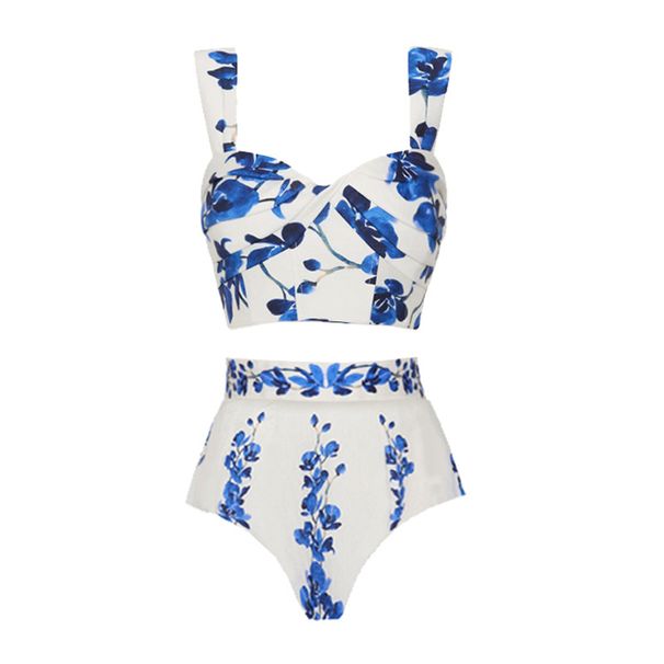 Women's Clothing Bikini New Style Small Fresh Floral Beach Vacation High Waist Split Swimsuit Female_ecoleips.com