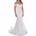 Women's Clothing Fishtail Short Sleeved Wedding Dress New Bride Lace Slim Deep V Neck Light Tail Perspective Cover Arm Temperament_ecoleips.com