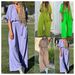 Women's Clothing Casual Solid Color V-neck Lace-up Mid-waist Pocket Jumpsuit_ecoleips.com