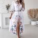 Women's Clothing Holiday Positioning Flower Three Quarter Sleeve Slim Fitting Tie Shirt Long Skirt_ecoleips.com