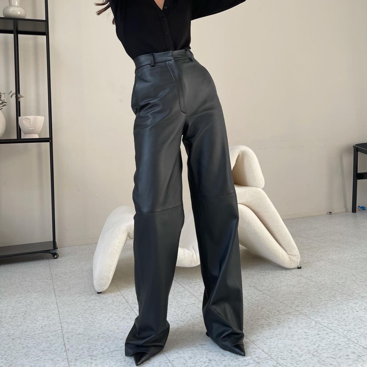 High-Waisted PU Leather Pants – Women’s Straight-Leg Trousers With Lifting Effect (Black/Blue/Lake Blue/Brown, S-L)_ecoleips.com