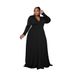 Plus Size Solid Color V Neck Long Sleeve Floor Length Dress European And American Style Independent Website Source For Women's Clothing_ecoleips.com