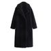 Women's Fleece Lined Double Breasted Trench Coat - Oversized Long Coat With Button Detail (Black/Dark Khaki)_ecoleips.com
