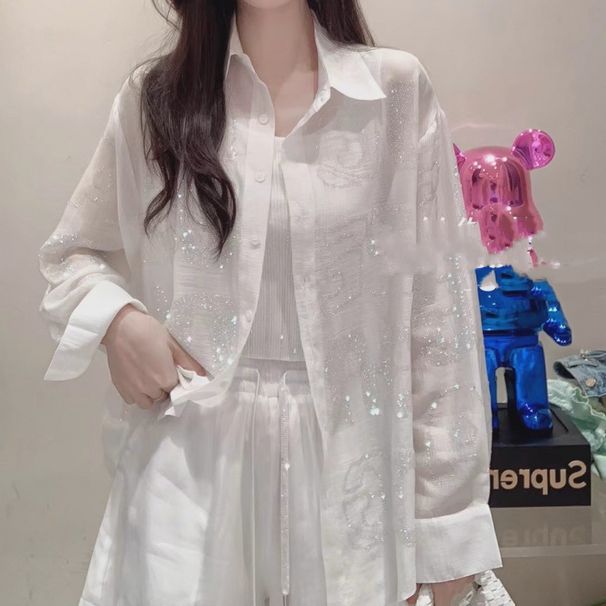 Women's Clothing Counter Heavy Hot Diamond Fashionable Thin Loose Version Casual Light Color Shirt Sunscreen Shirt_ecoleips.com