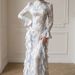 Elegant Satin Maxi Dress for Women Floral Print Long Sleeve Tie-Waist Soft And Flowy Women's Clothing_ecoleips.com