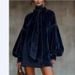 Women's Western Retro Style High Neck Suede Dress Autumn Winter New Bow Dress_ecoleips.com