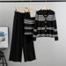 Women's Clothing Striped Knitted Cardigan, Suspenders, Wide Leg Pants, Fashionable Three Piece Suit_ecoleips.com
