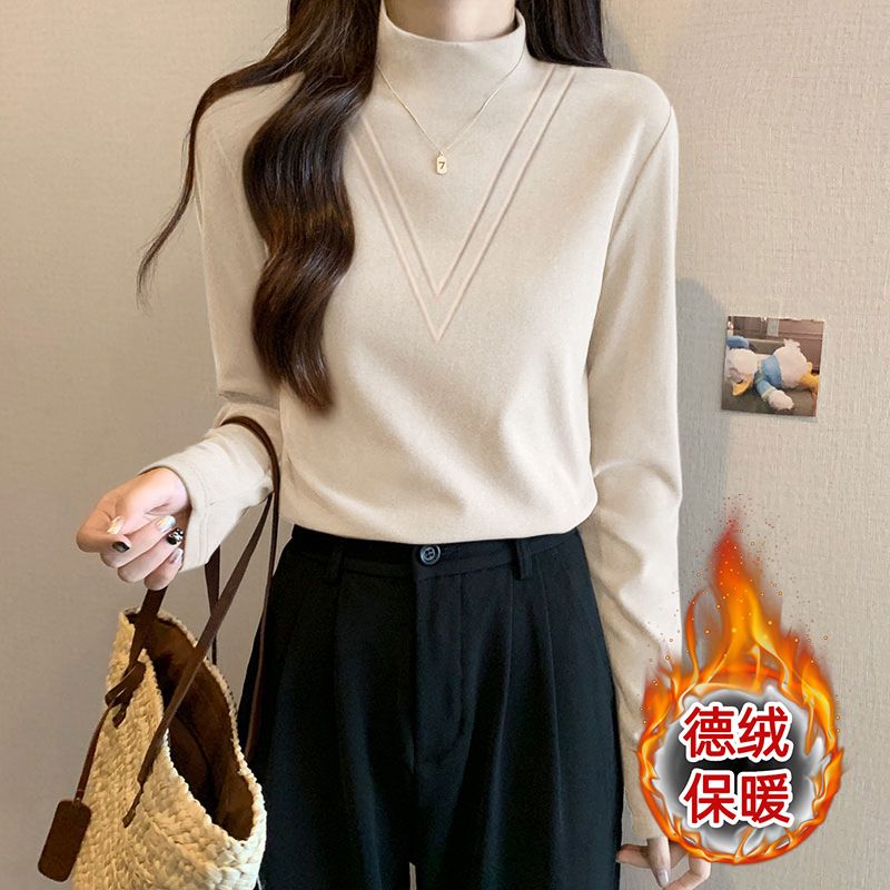 For Autumn And Winter, Wear A Warm T-Shirt With A Semi-High Neck Design And A Double-Sided German Velvet Long-Sleeved Ba_ecoleips.com