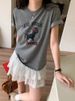 K Fun Cartoon Dog Print Round Neck Shoulder Short Sleeved T-shirt_ecoleips.com