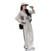 Women's Autumn White Denim Splicing Sports Suit Casual Hooded Cardigan Fashionable Two Piece Set Reducing Age_ecoleips.com