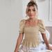 Voya New French Style Square Neck Versatile Waist Collection Bubble Sleeve Top For Summer, Slimming And Stylish T-shirt For Women's Wear_ecoleips.com