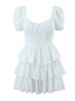 Women Elegant French Puff Sleeve Tiered Cake Dress High Waist Slim Fit Flared A‑Line Dress_ecoleips.com