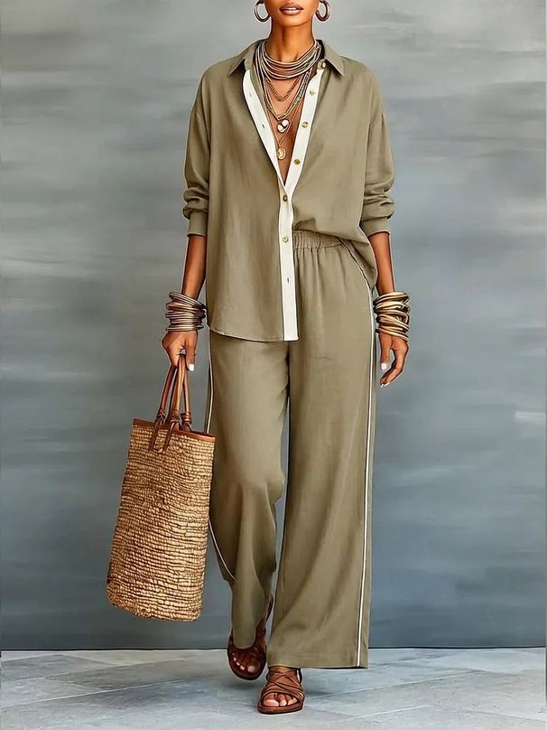 Women's Clothing Women's Color Block Two Piece Set Casual Loose Pants Spring Summer For Formal & Casual For Women_ecoleips.com