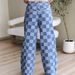Women's Trendy Plaid Print Jeans, Autumn New Style, High Waist, Loose Fit, Wide Leg Pants_ecoleips.com