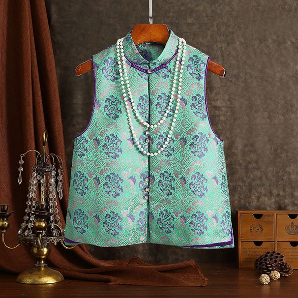 Aria Basics Trendy Youthful Fashion Women's 2025 Autumn And Winter New Product, Chinese-style Brocade Jacquard Stand-up Collar Vest_ecoleips.com
