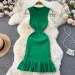 Summer Knitted Bodycon Sexy Dress 2026 O Neck Sleeveless Ruffled Party Sundress High Street Elastic Slim Short Dress_ecoleips.com