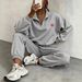 Women's Quarter Zipper Stand Collar Long Sleeve Sweatshirt And Jogger Pants Set Casual Comfortable Two-Piece Outfit In Multiple Colors_ecoleips.com