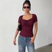 Women's Slim Fit Short Sleeve T-Shirt Lace Collar Fashion Spring/Summer Pullover Top_ecoleips.com