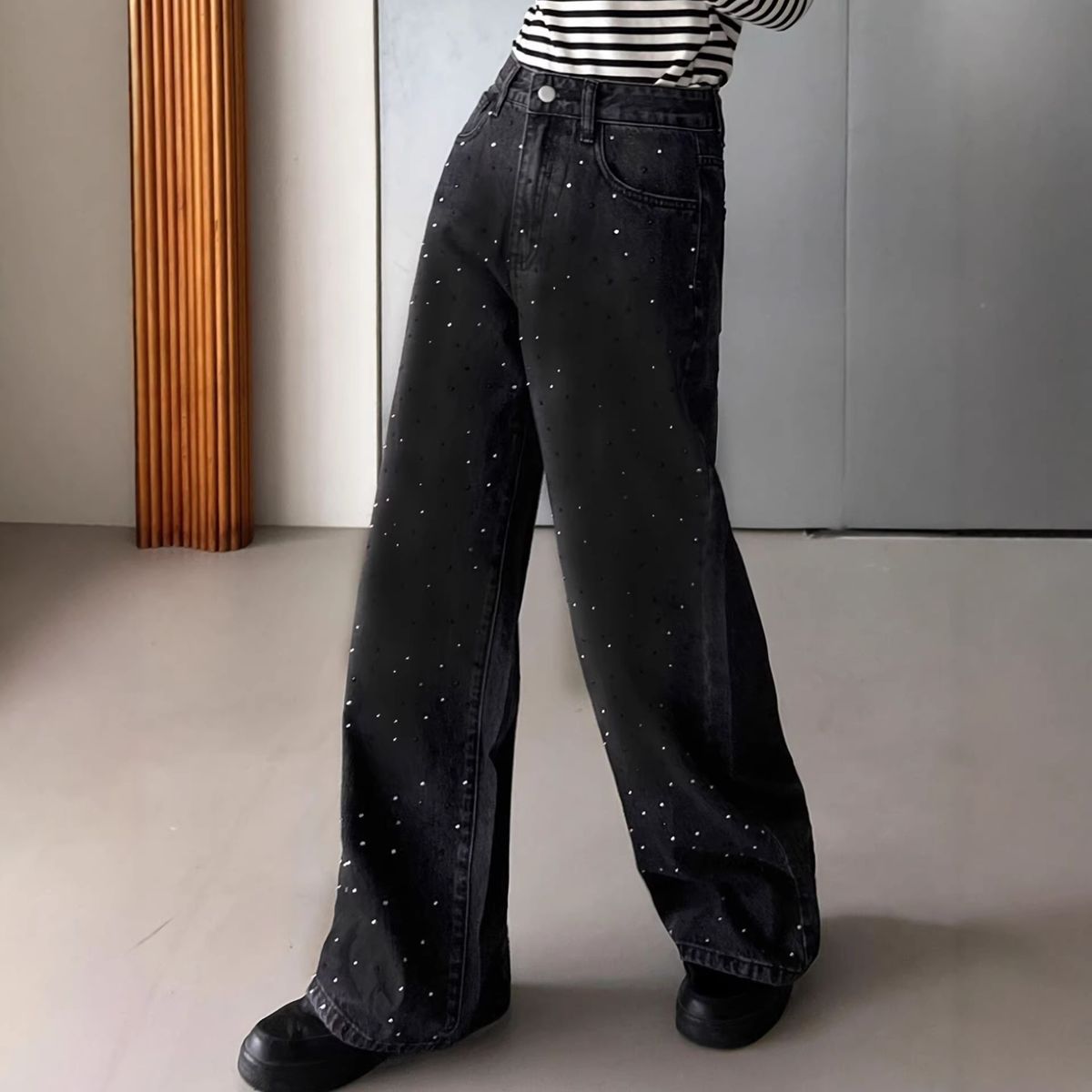 Foreign Trade European And American Cross-border Women's Clothing, Full-diamond Washed Black Jeans, Versatile_ecoleips.com