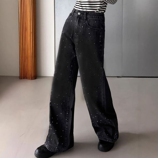 Foreign Trade European And American Cross-border Women's Clothing, Full-diamond Washed Black Jeans, Versatile_ecoleips.com