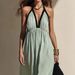 Women's American Style V Neck Halter Sleeveless Long Dress High Waist Casual Loose Color Block Backless Gown For Vacation_ecoleips.com