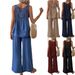 Women's Clothing New Solid Color Back Hollow Lace Wide Leg Pants Casual Fashion Suit_ecoleips.com