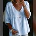 Voya New Women's Clothing Style Casual Seven Quarter Sleeve Lace V-neck Pullover With Multi-color Women's Top Lining Available In Multiple Colors_ecoleips.com