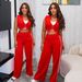 Women's Clothing Two Piece Sleeveless Short Top Casual Trousers Suit_ecoleips.com